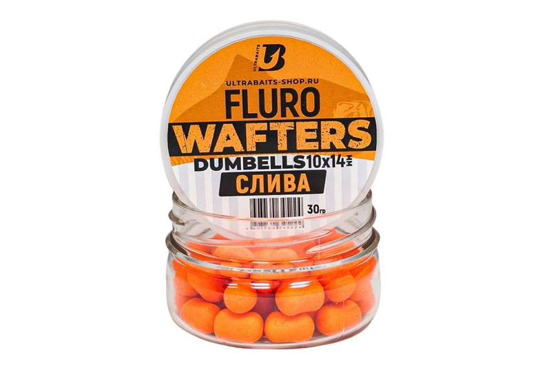 Вафтерсы ULTRABAITS Fluro Wafters Dumbells Plum (Слива), Диаметр: 10 х 14 мм
