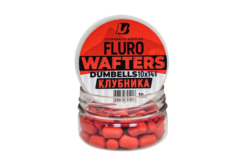 Вафтерсы ULTRABAITS Fluro Wafters Dumbells Strawberry (Клубника), Диаметр: 10 х 14 мм