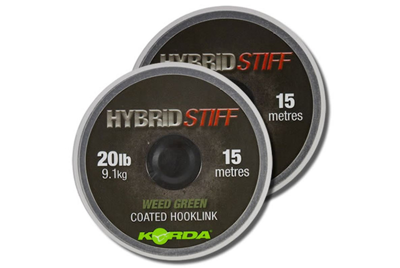Поводковый материал в оплётке KORDA Hybrid Stiff Coated Hooklink 20lb, Цвет: Weed Green