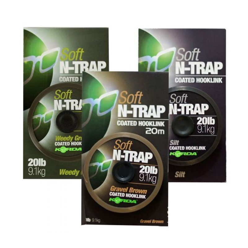 Поводковый материал Korda N-Trap Soft в мягкой оплётке, Тест: 20.00 lb, Цвет: Weed Green