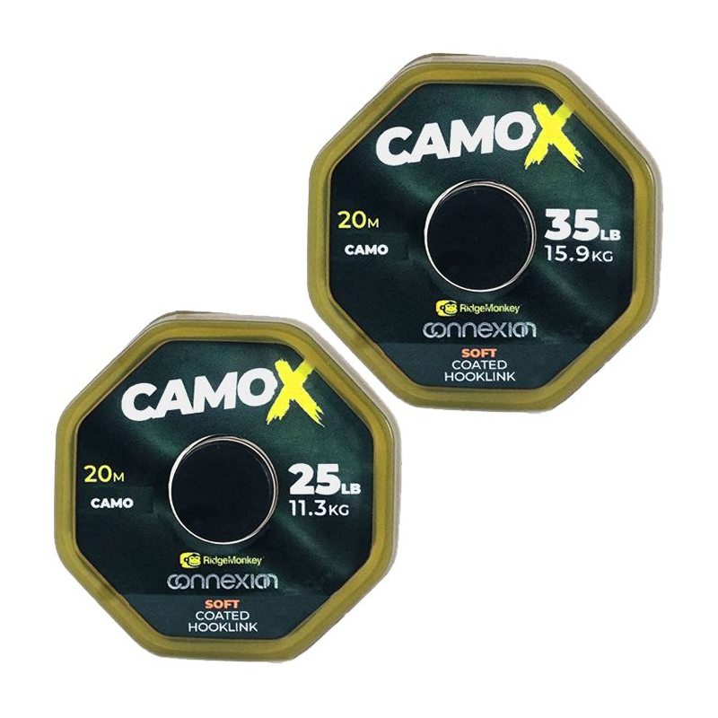 Поводковый материал в оболочке Ridge Monkey Connexion CamoX Soft (Мягкий) Coated Hooklink, Разрывная нагрузка: 35 lb – 15.9 кг