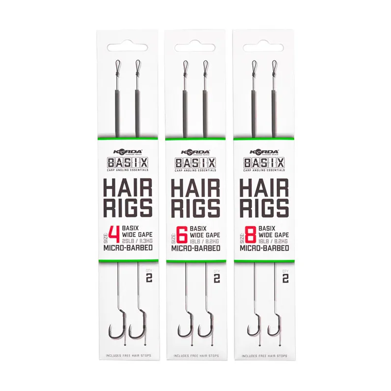 Готовый поводок KORDA BASIX Hair Rigs Wide Gape, Тест: 18.00 lb, Размер крючка: № 8