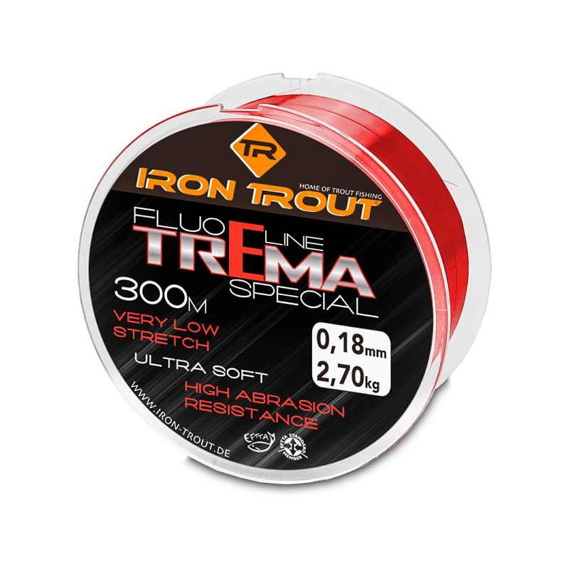 Леска для ловли форели IRON TROUT TREMA Special  - 300m / 0,18mm / 2.70kg - Fluo Red